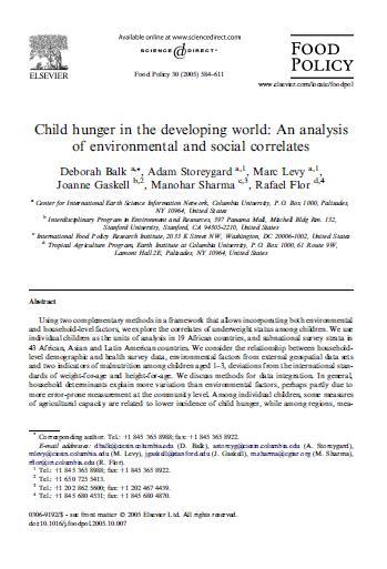 Child hunger in the developing world: An analysis of environmental and social correlates