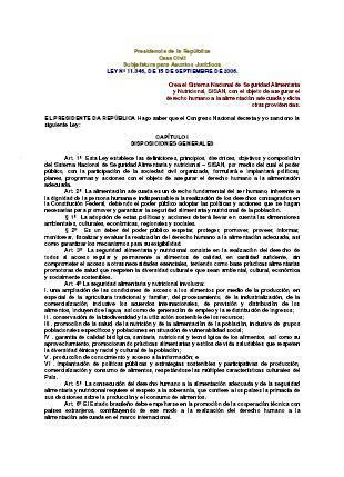 Ley Nº 11.346. Crea el Sistema Nacional de Seguridad Alimentaria y Nutricional.