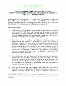 Resolución del Consejo Centroamericano de Procuradores de Derechos Humanos (CCPDH) sobre el Derecho a la Alimentación.