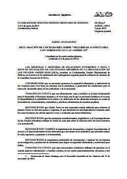 Declaración de Cochabamba sobre “Seguridad Alimentaria con Soberanía en las Américas”