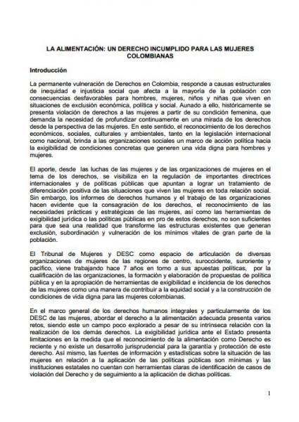 La alimentación: un derecho incumplido para las mujeres colombianas.
