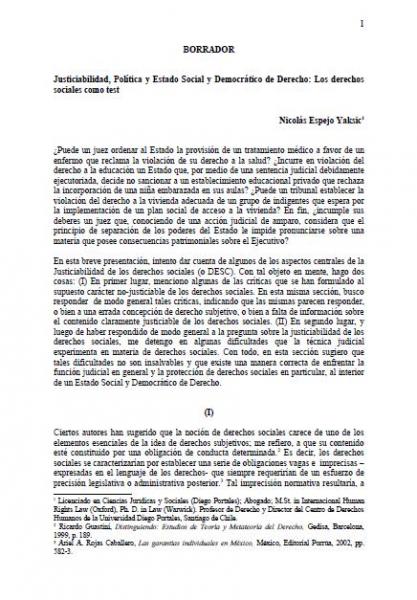 Justiciabilidad, Política y Estado Social y Democrático de Derecho: Los derechos sociales como test