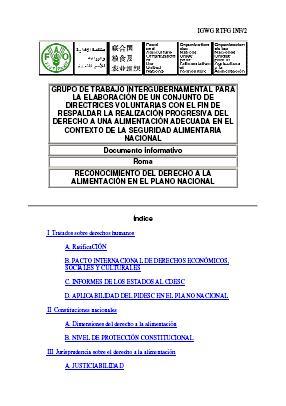 Reconocimiento del Derecho a la Alimentación en el plano nacional