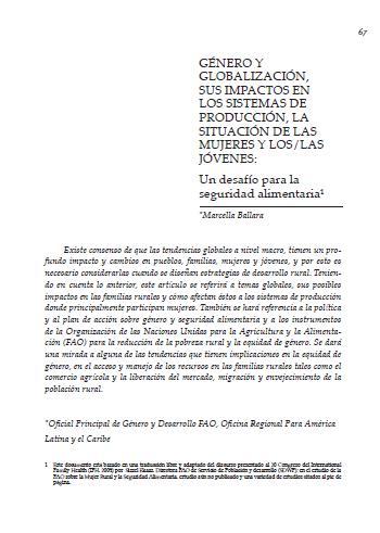Género y Globalización, sus impactos en los sistemas de producción, la situación de las mujeres y los/las jóvenes. Un desafío para la Seguridad Alimentaria