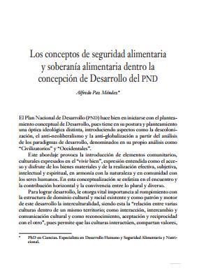 Los conceptos de seguridad alimentaria y soberanía alimentaria dentro la concepción de Desarrollo del PND.