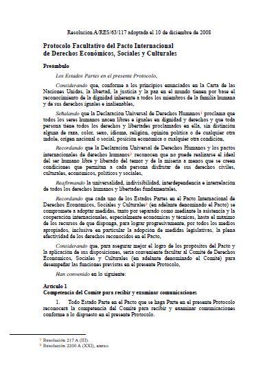Protocolo Facultativo del Pacto Internacional de Derechos Económicos, Sociales y Culturales