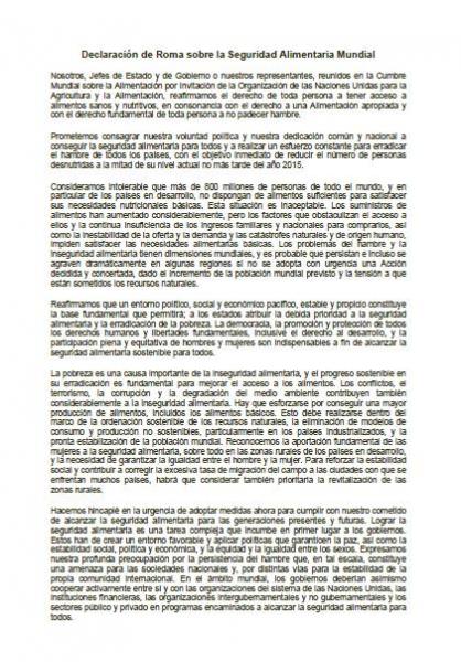 Declaración de Roma sobre la Seguridad Alimentaria Mundial