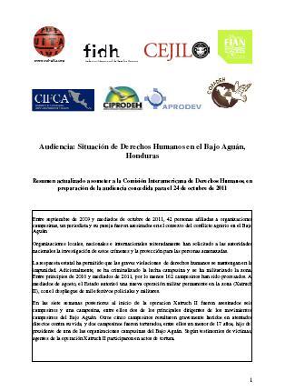Audiencia: Situación de Derechos Humanos en el Bajo Aguán, Honduras.