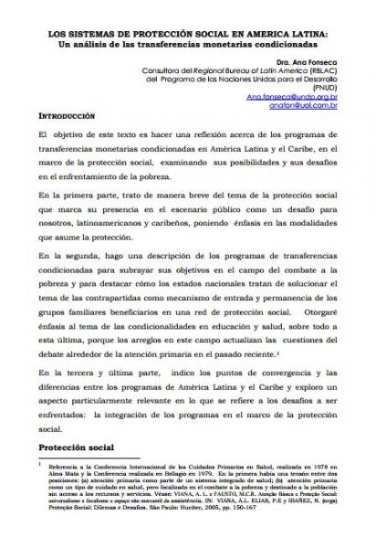 Los Sistemas de Protección Social en América Latina: Un análisis de las transferencias monetarias condicionadas