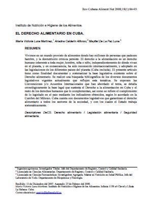 El Derecho Alimentario en Cuba