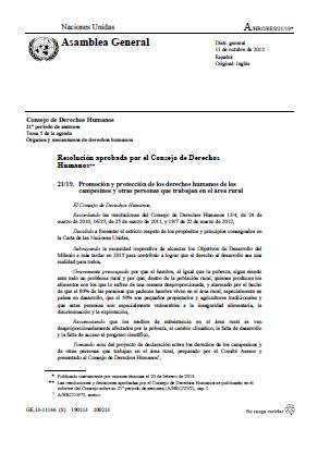 Promoción y protección de los derechos humanos de los campesinos y otras personas que trabajan en el área rural